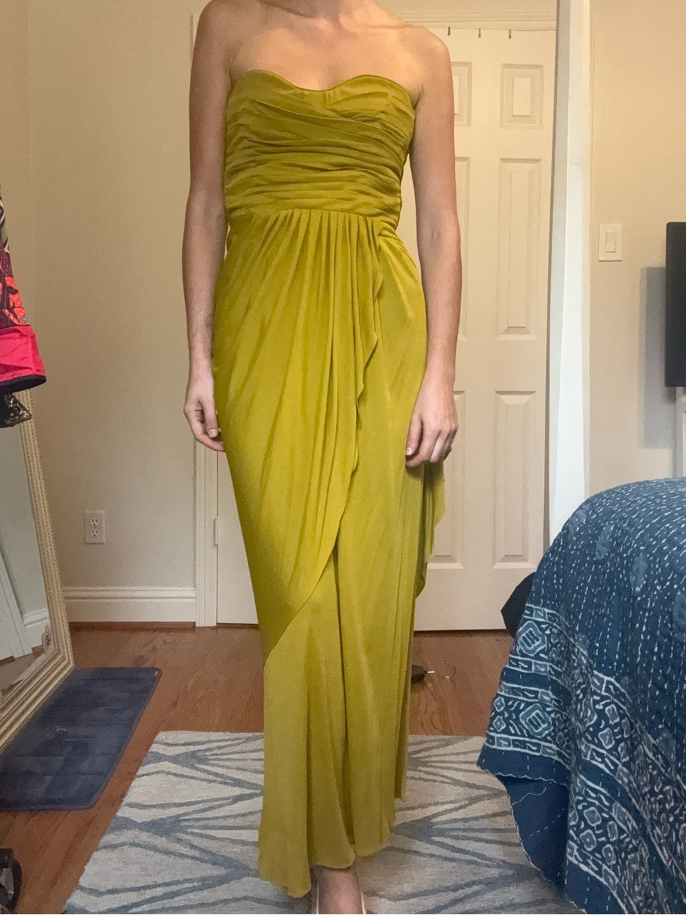 Proenza Schouler Olive Strapless Draped Midi Dress